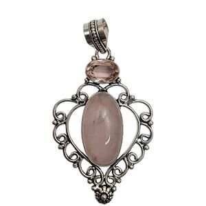 Sterling Silver Rose Quartz and Amethyst Flower Pendant Necklace - 20" Chain